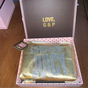 Retro Juicy Couture Pam & Gela Choose Juicy Gold Glitter Zipper Wristlet Pouch
